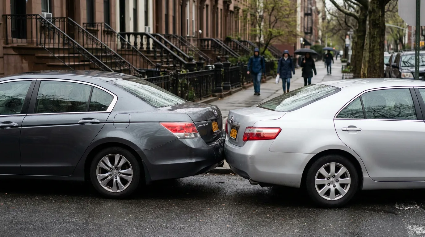 Honda Accord rear-ended by sedan on urban residential street with pedestrians